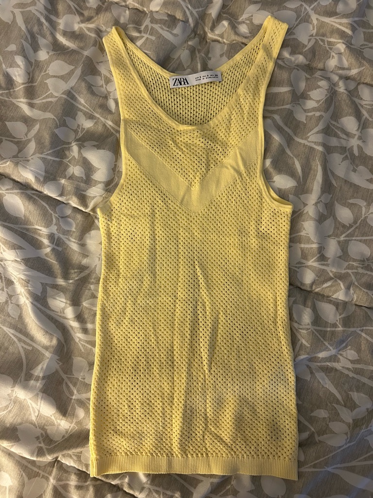Zara Light Yellow Knit Mesh Tank Top